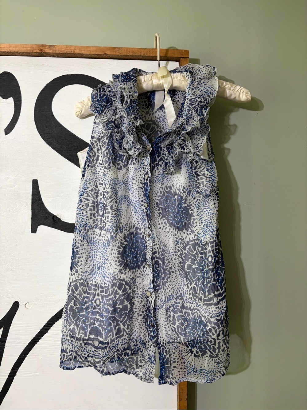 ANTONIO MELANI Blue and White Printed Sheer Top